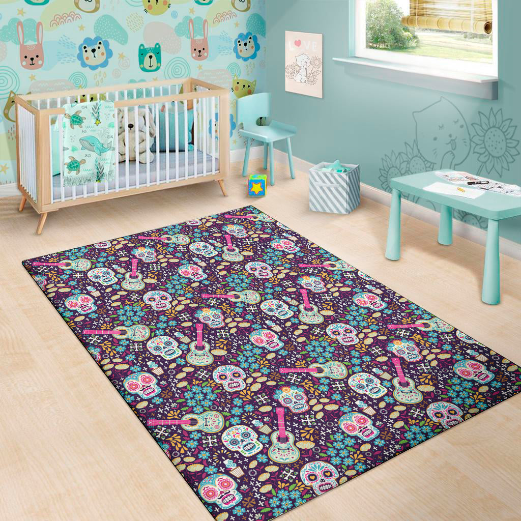 Calaveras Day Of The Dead Pattern Print Area Rug
