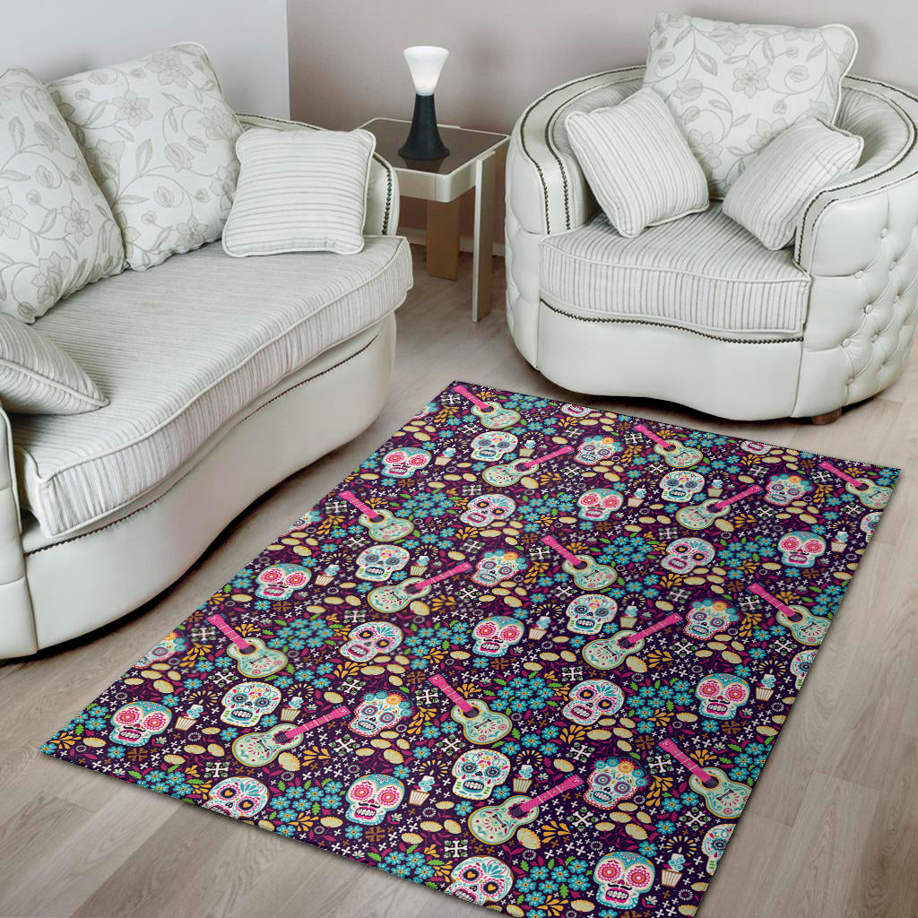 Calaveras Day Of The Dead Pattern Print Area Rug