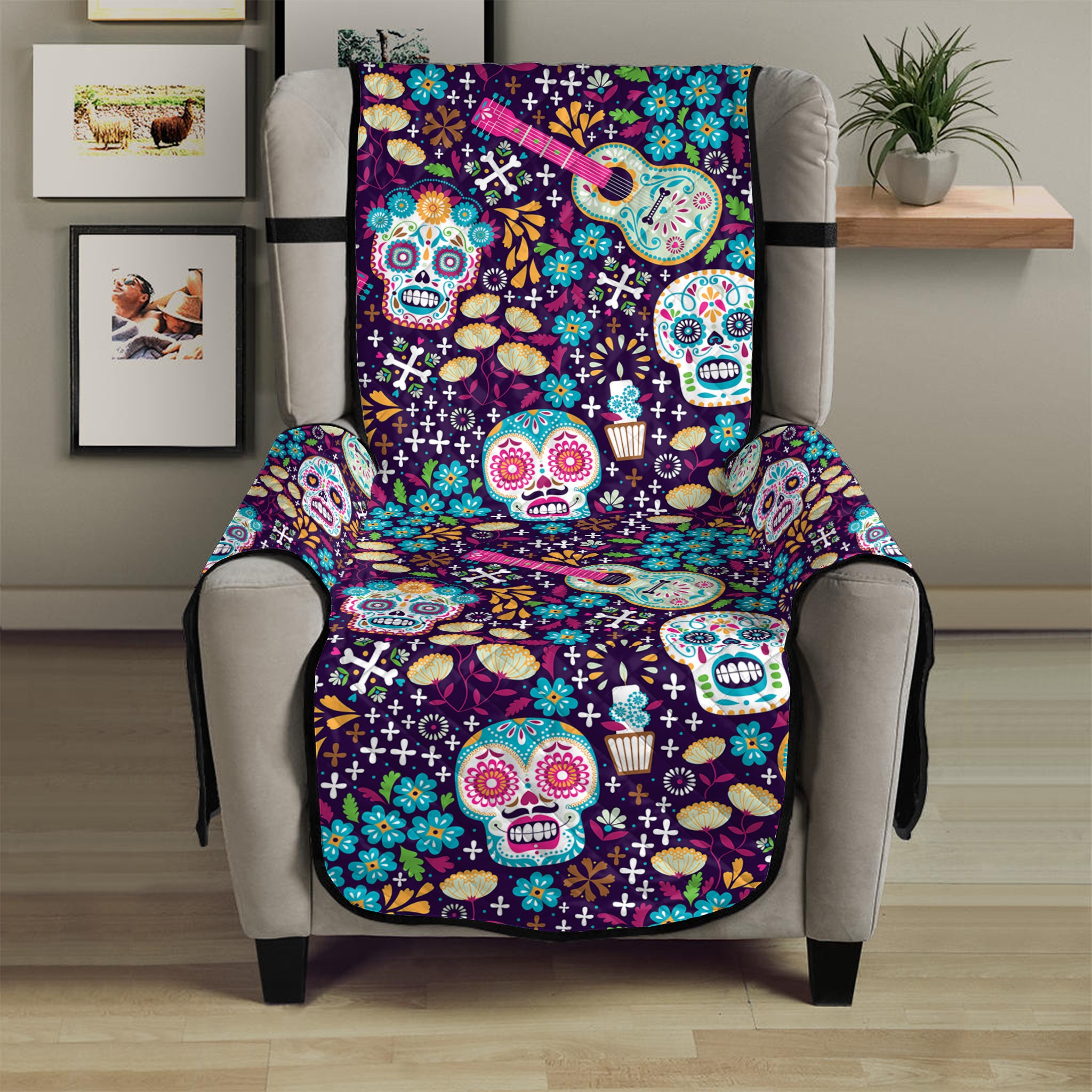 Calaveras Day Of The Dead Pattern Print Armchair Protector