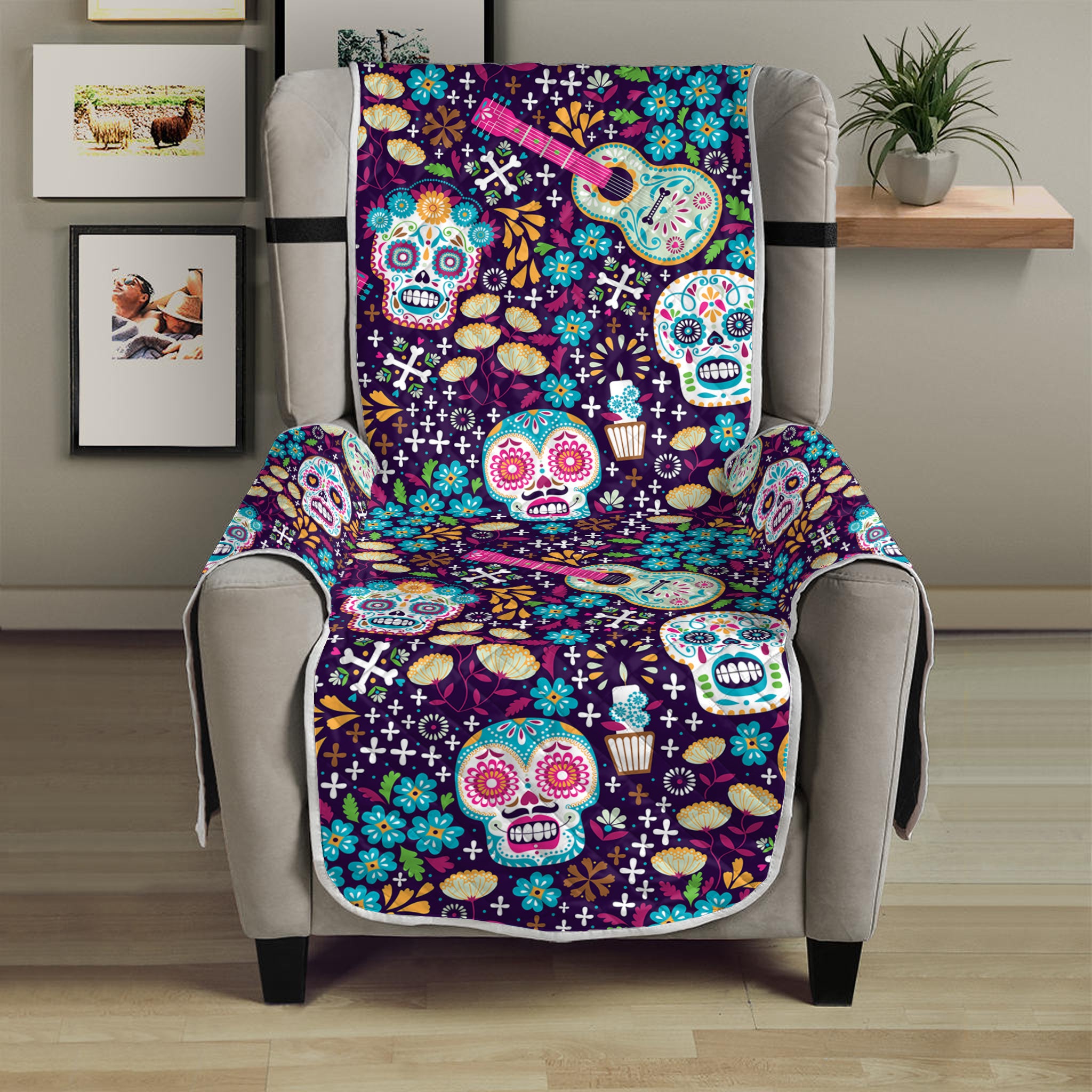 Calaveras Day Of The Dead Pattern Print Armchair Protector