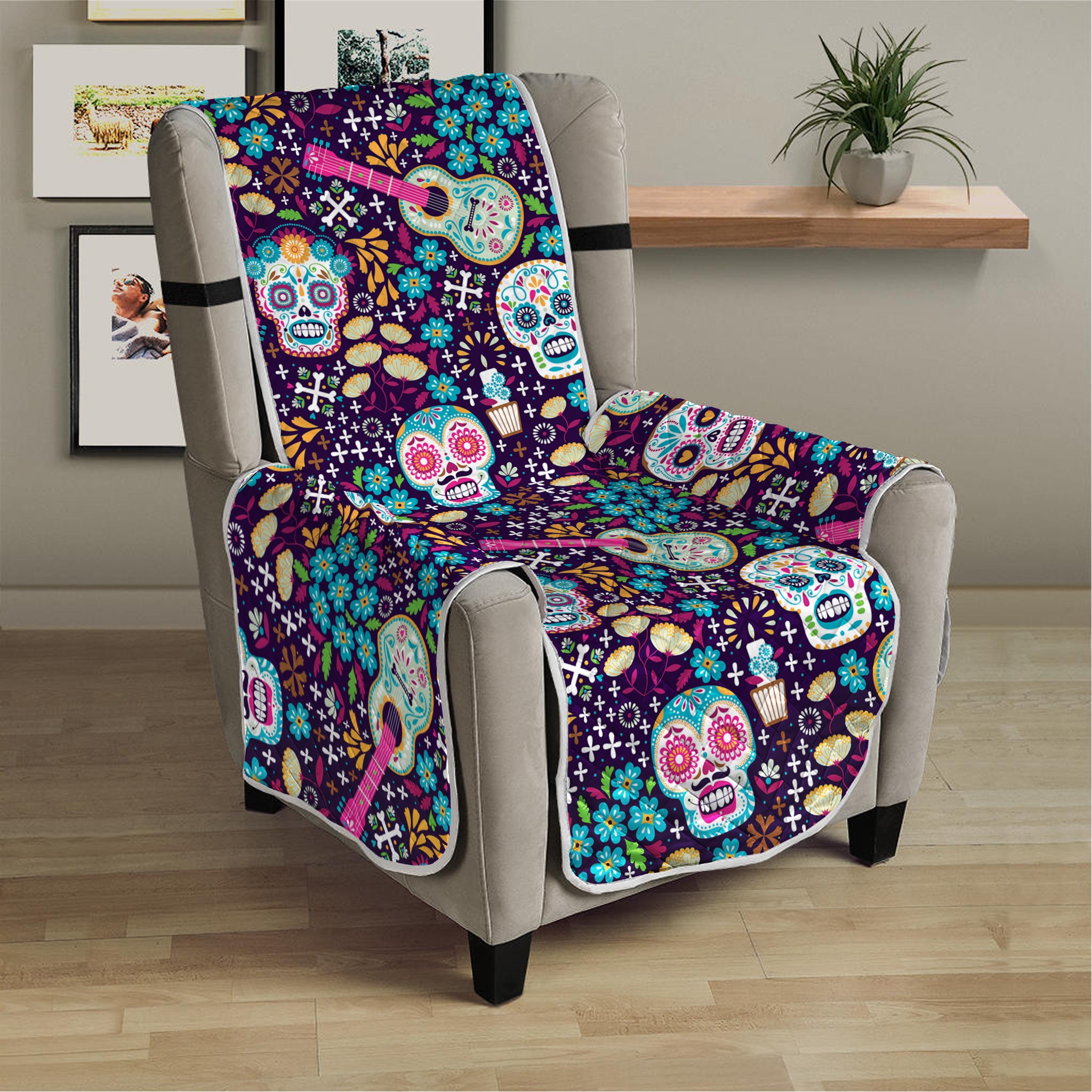 Calaveras Day Of The Dead Pattern Print Armchair Protector