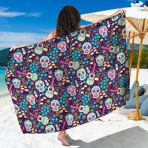 Calaveras Day Of The Dead Pattern Print Beach Sarong Wrap