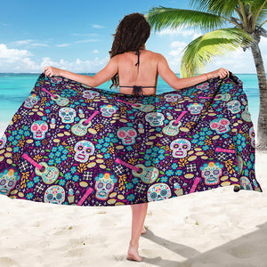 Calaveras Day Of The Dead Pattern Print Beach Sarong Wrap