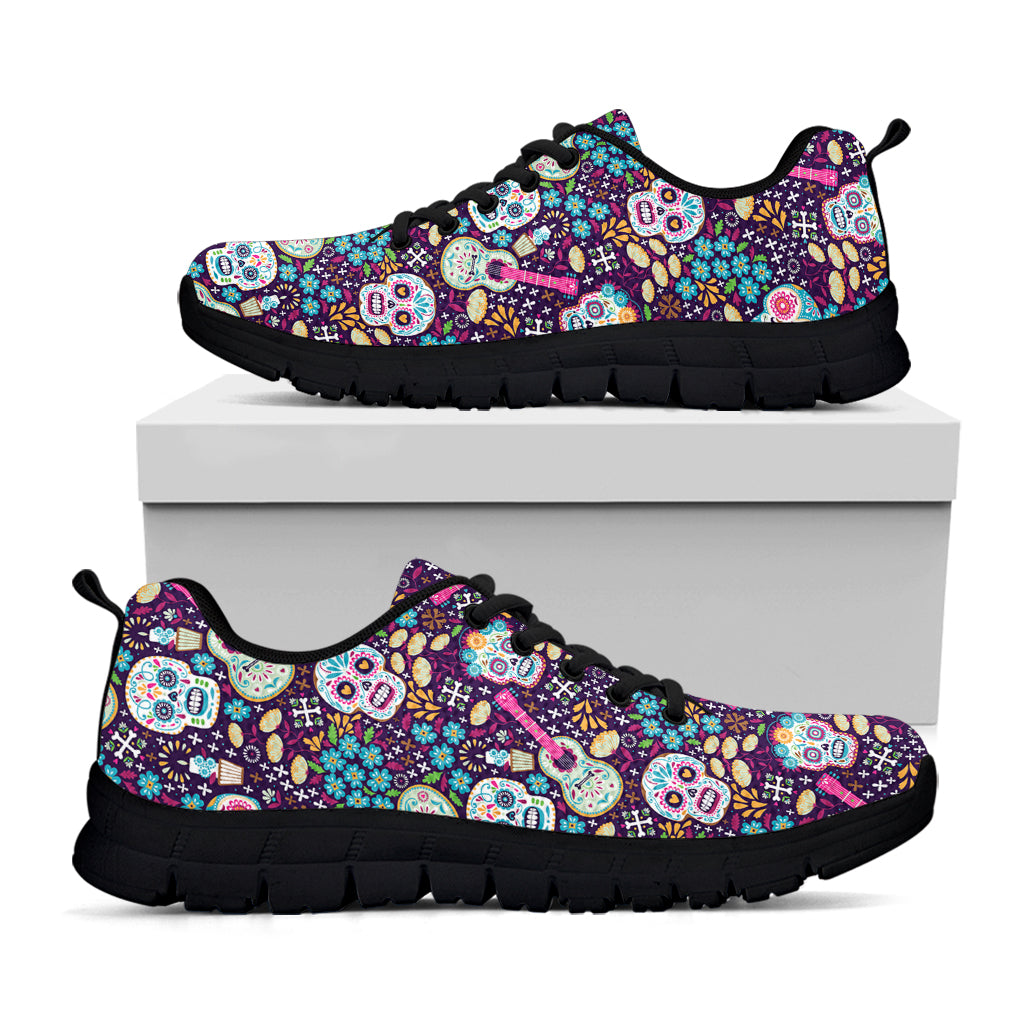 Calaveras Day Of The Dead Pattern Print Black Sneakers
