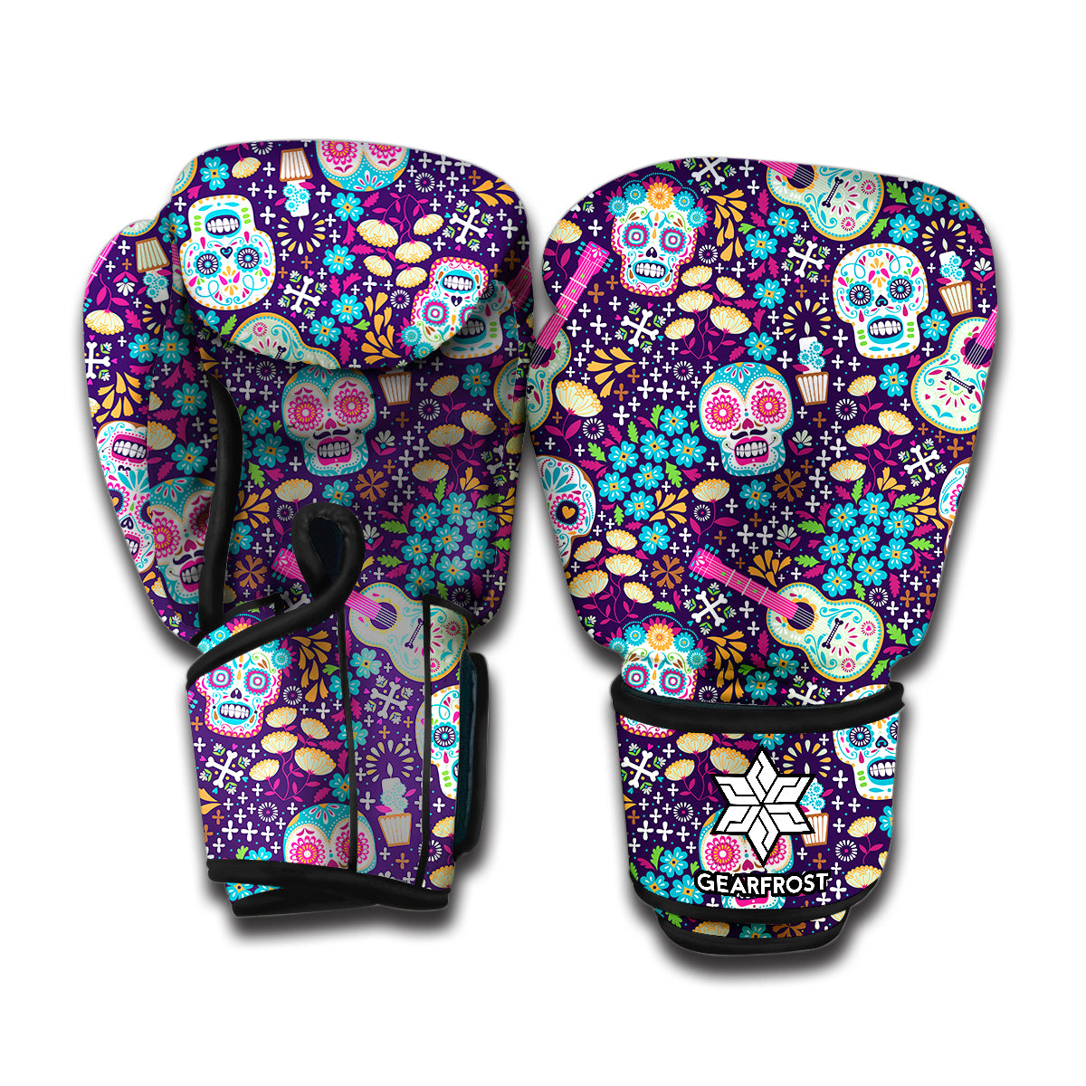 Calaveras Day Of The Dead Pattern Print Boxing Gloves