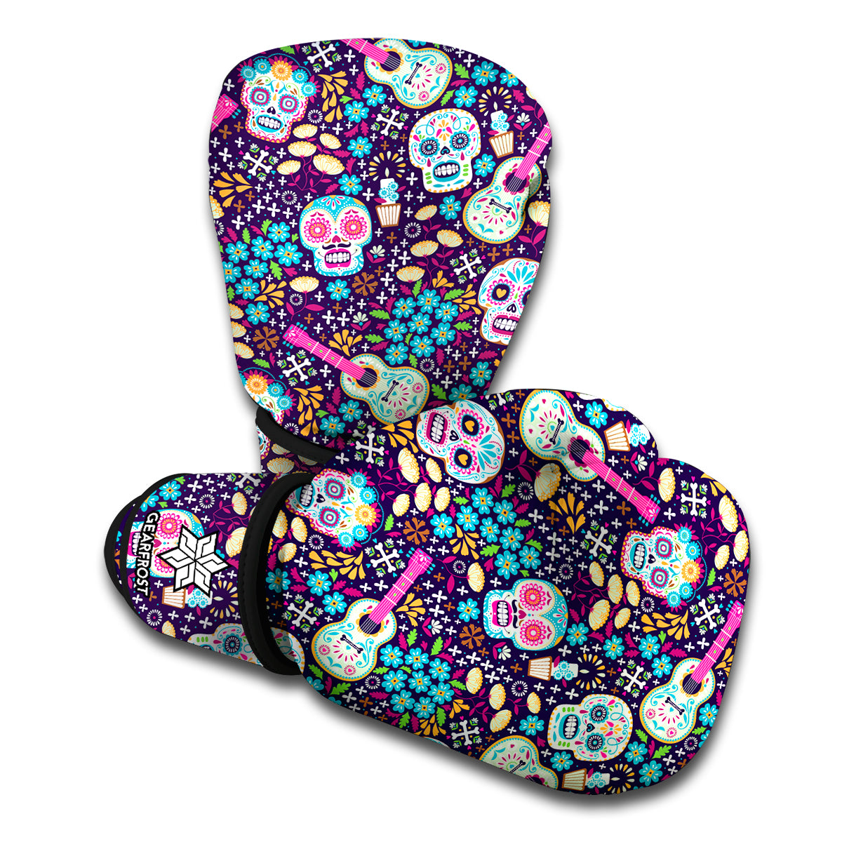 Calaveras Day Of The Dead Pattern Print Boxing Gloves