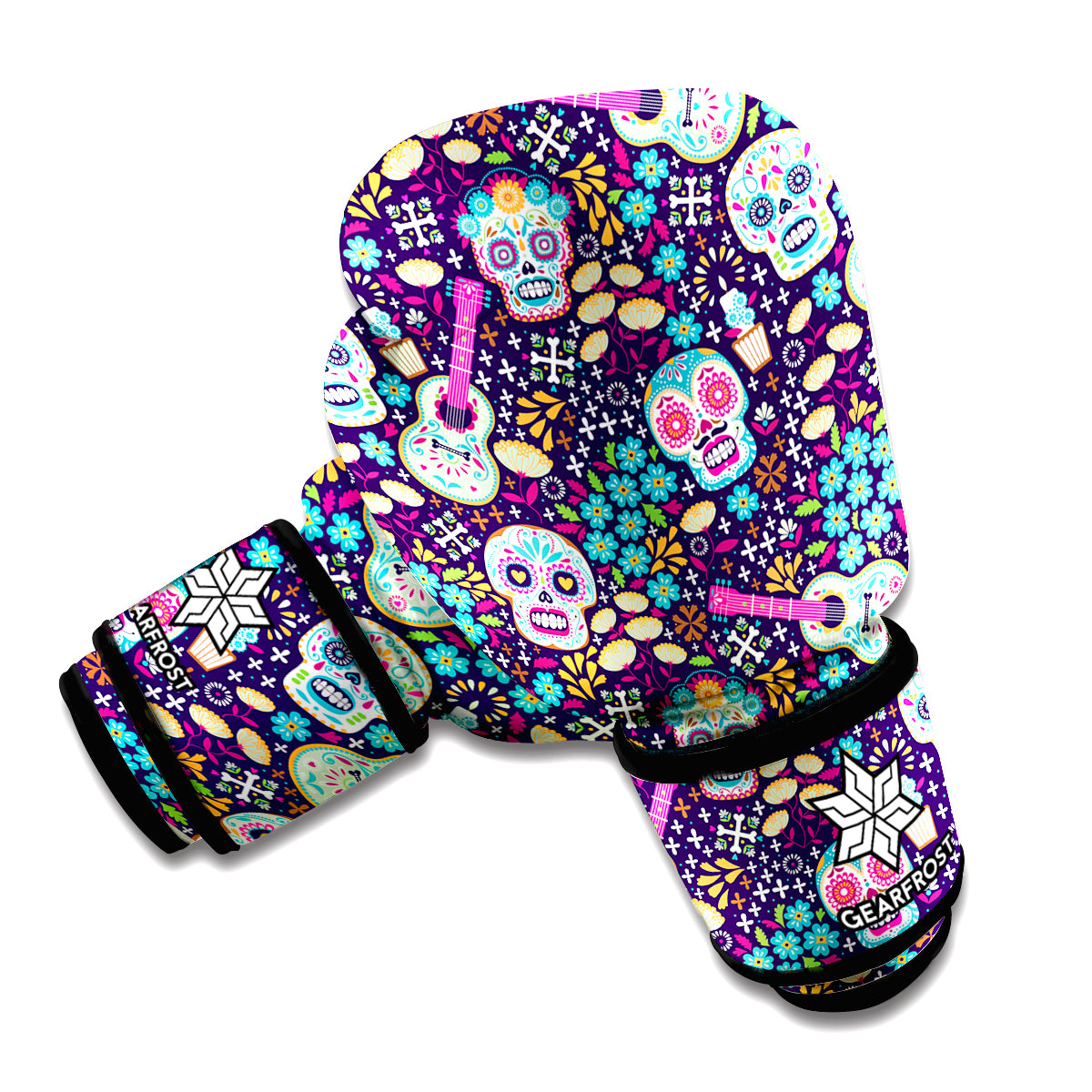 Calaveras Day Of The Dead Pattern Print Boxing Gloves