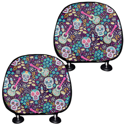 Calaveras Day Of The Dead Pattern Print Car Headrest Covers