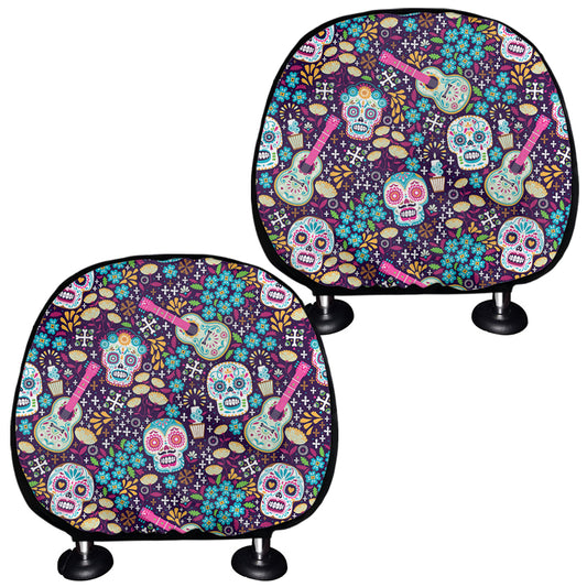 Calaveras Day Of The Dead Pattern Print Car Headrest Covers