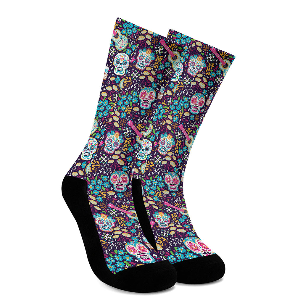 Calaveras Day Of The Dead Pattern Print Crew Socks