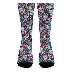 Calaveras Day Of The Dead Pattern Print Crew Socks