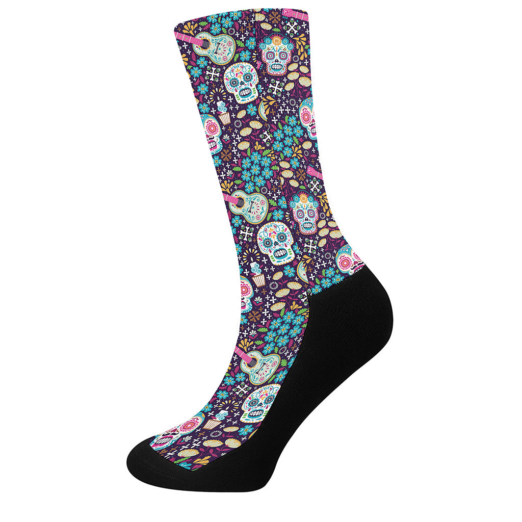 Calaveras Day Of The Dead Pattern Print Crew Socks