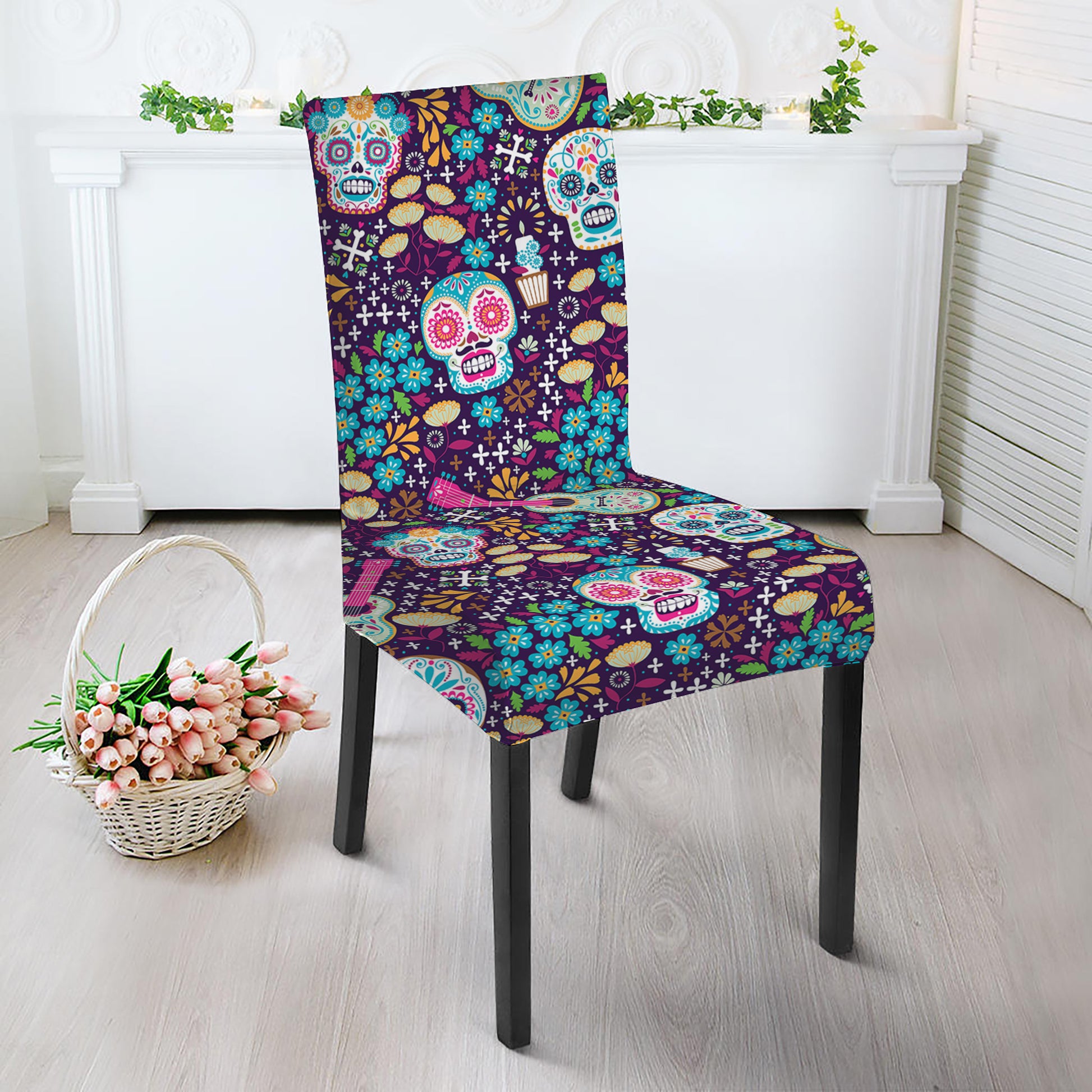 Calaveras Day Of The Dead Pattern Print Dining Chair Slipcover