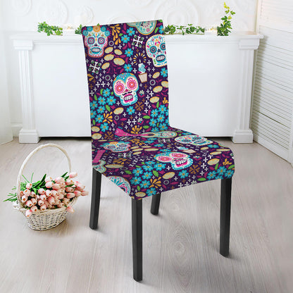 Calaveras Day Of The Dead Pattern Print Dining Chair Slipcover