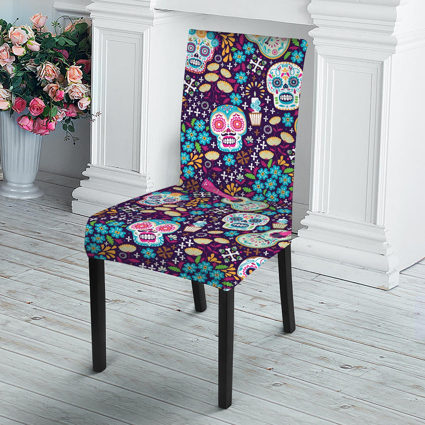 Calaveras Day Of The Dead Pattern Print Dining Chair Slipcover
