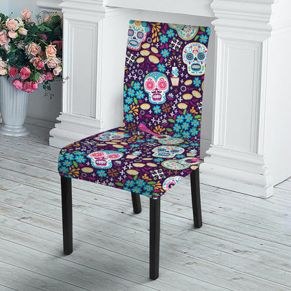 Calaveras Day Of The Dead Pattern Print Dining Chair Slipcover