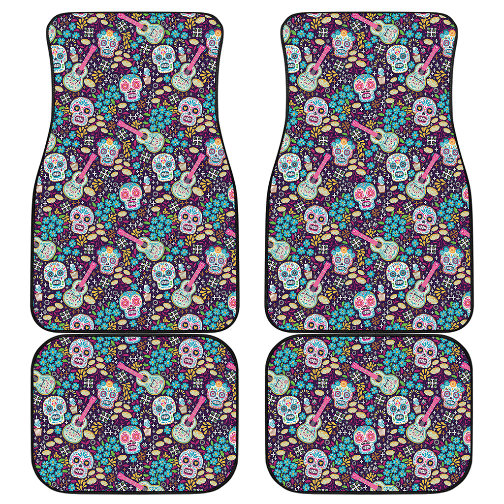 Calaveras Day Of The Dead Pattern Print Front and Back Car Floor Mats