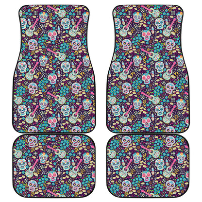 Calaveras Day Of The Dead Pattern Print Front and Back Car Floor Mats