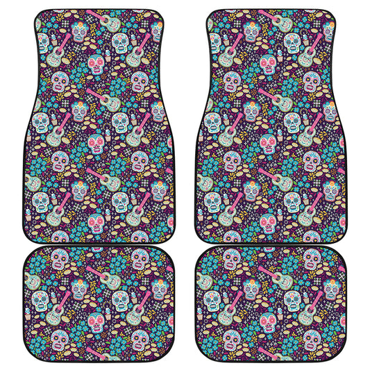 Calaveras Day Of The Dead Pattern Print Front and Back Car Floor Mats