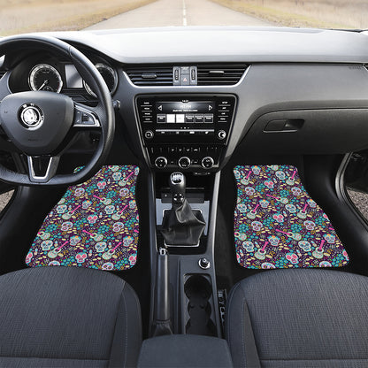 Calaveras Day Of The Dead Pattern Print Front and Back Car Floor Mats