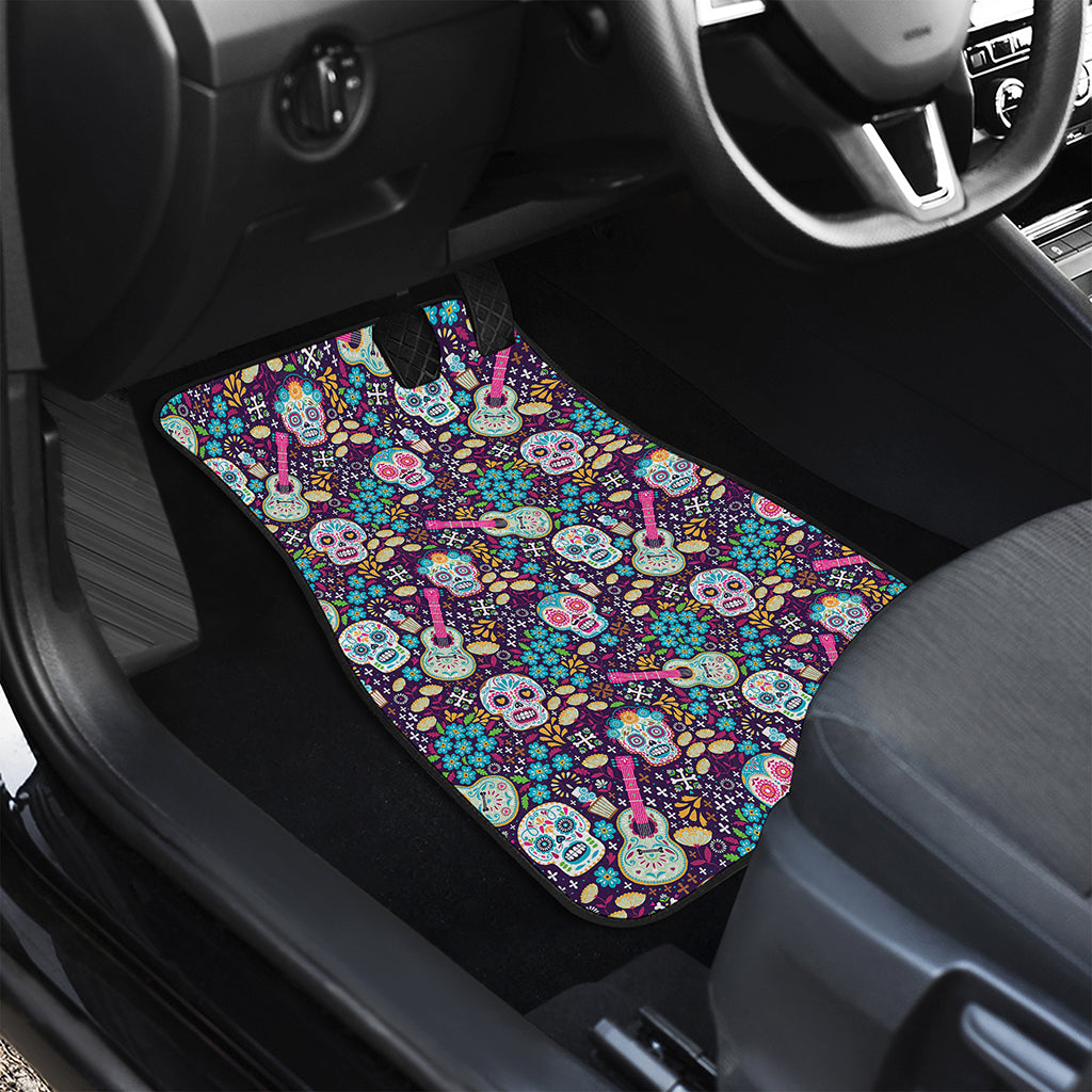 Calaveras Day Of The Dead Pattern Print Front and Back Car Floor Mats