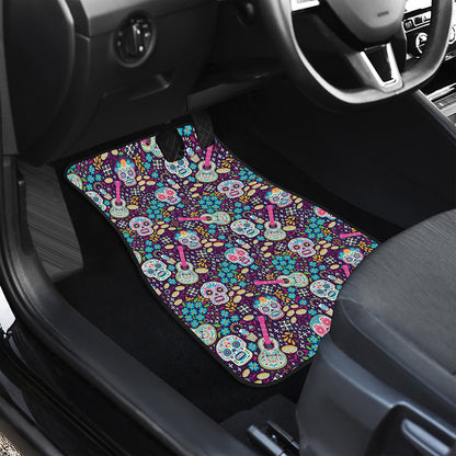 Calaveras Day Of The Dead Pattern Print Front and Back Car Floor Mats