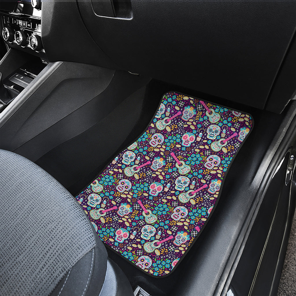 Calaveras Day Of The Dead Pattern Print Front and Back Car Floor Mats