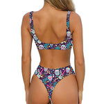 Calaveras Day Of The Dead Pattern Print Front Bow Tie Bikini