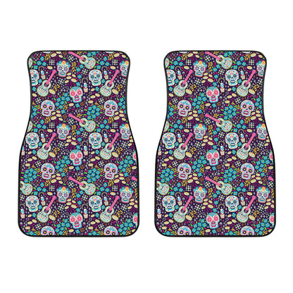 Calaveras Day Of The Dead Pattern Print Front Car Floor Mats