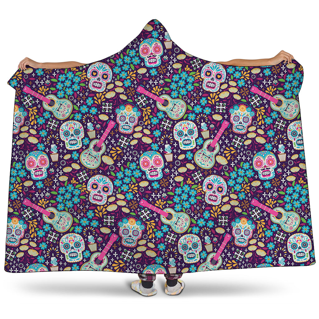 Calaveras Day Of The Dead Pattern Print Hooded Blanket