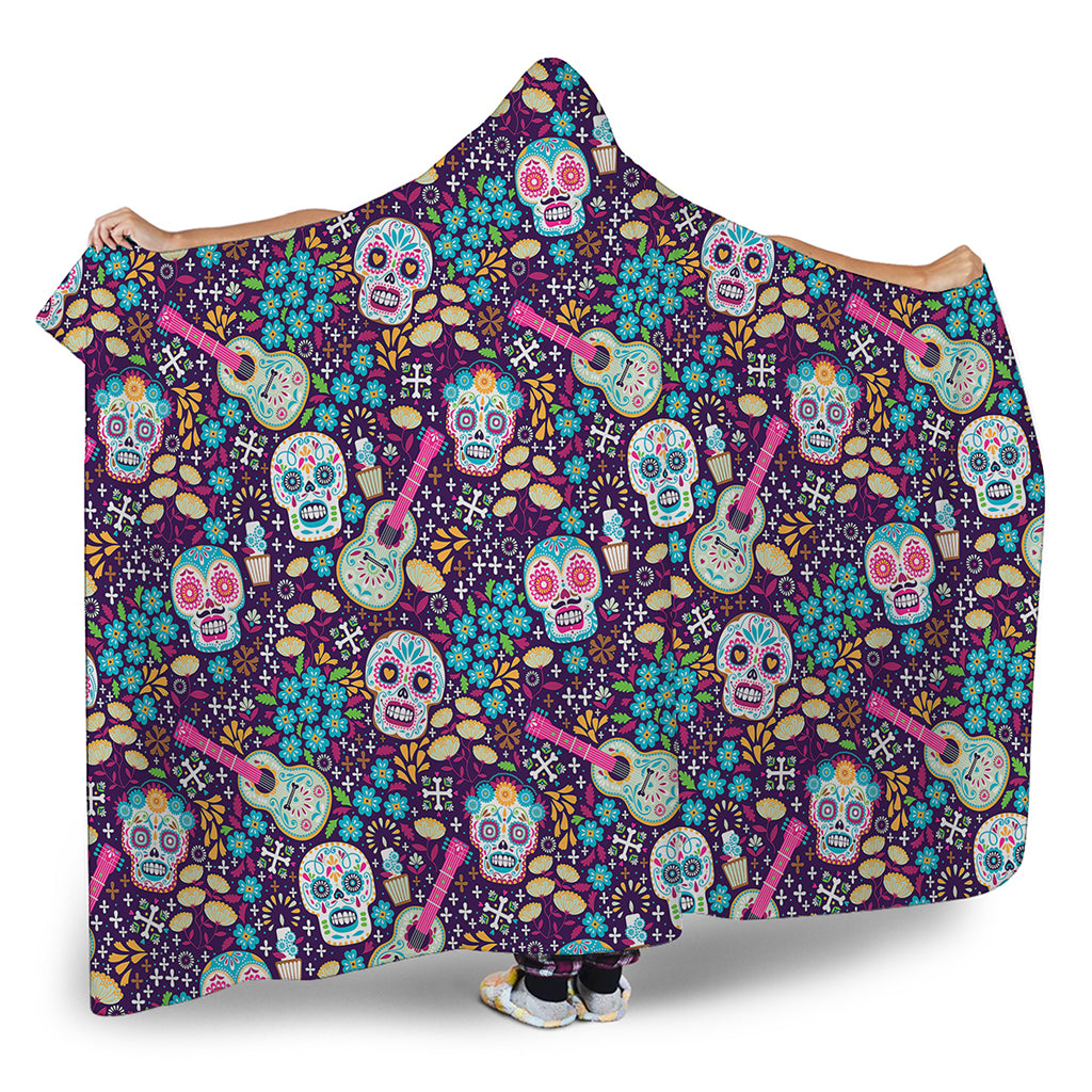 Calaveras Day Of The Dead Pattern Print Hooded Blanket