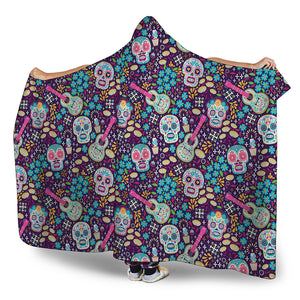 Calaveras Day Of The Dead Pattern Print Hooded Blanket