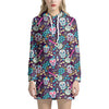 Calaveras Day Of The Dead Pattern Print Hoodie Dress