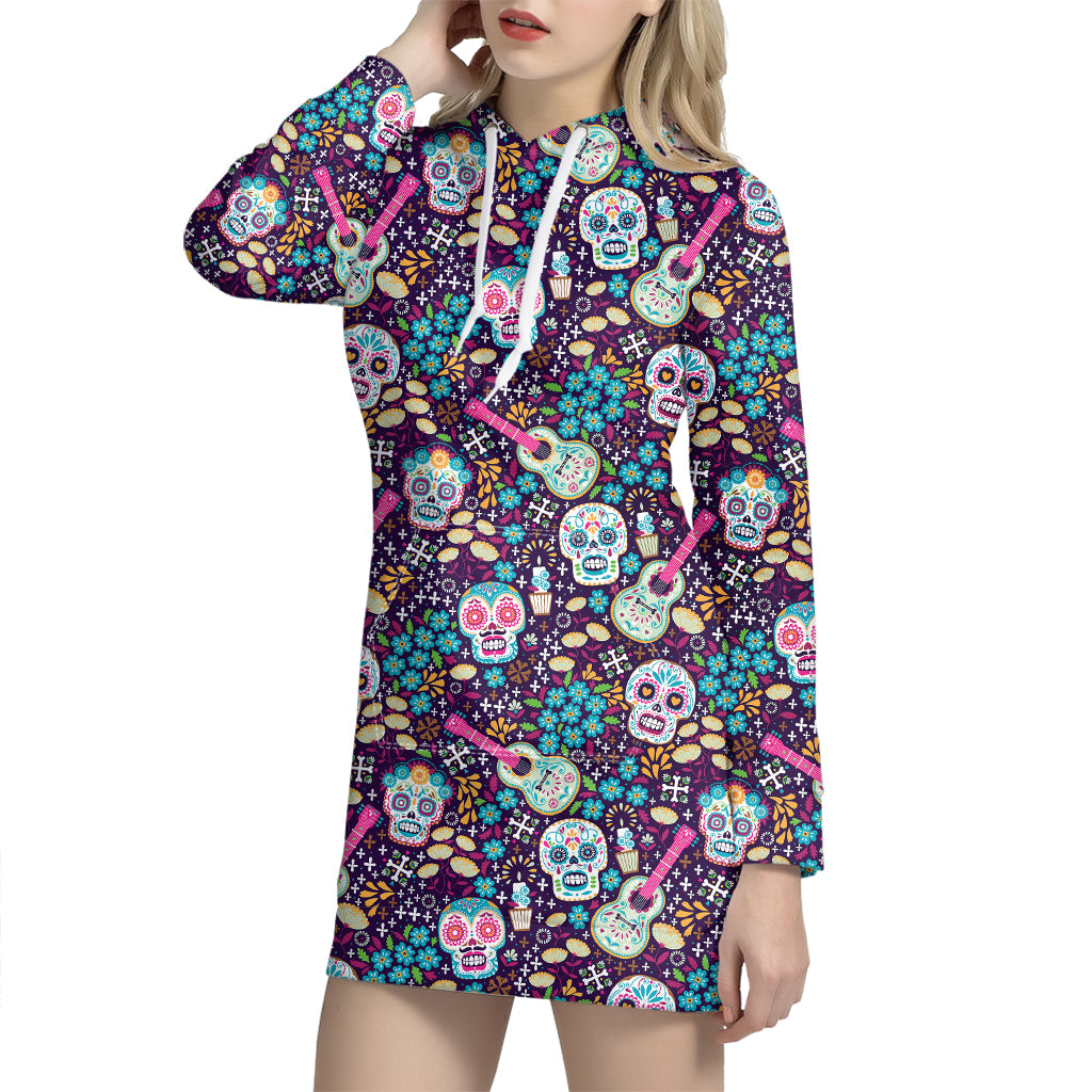Calaveras Day Of The Dead Pattern Print Hoodie Dress