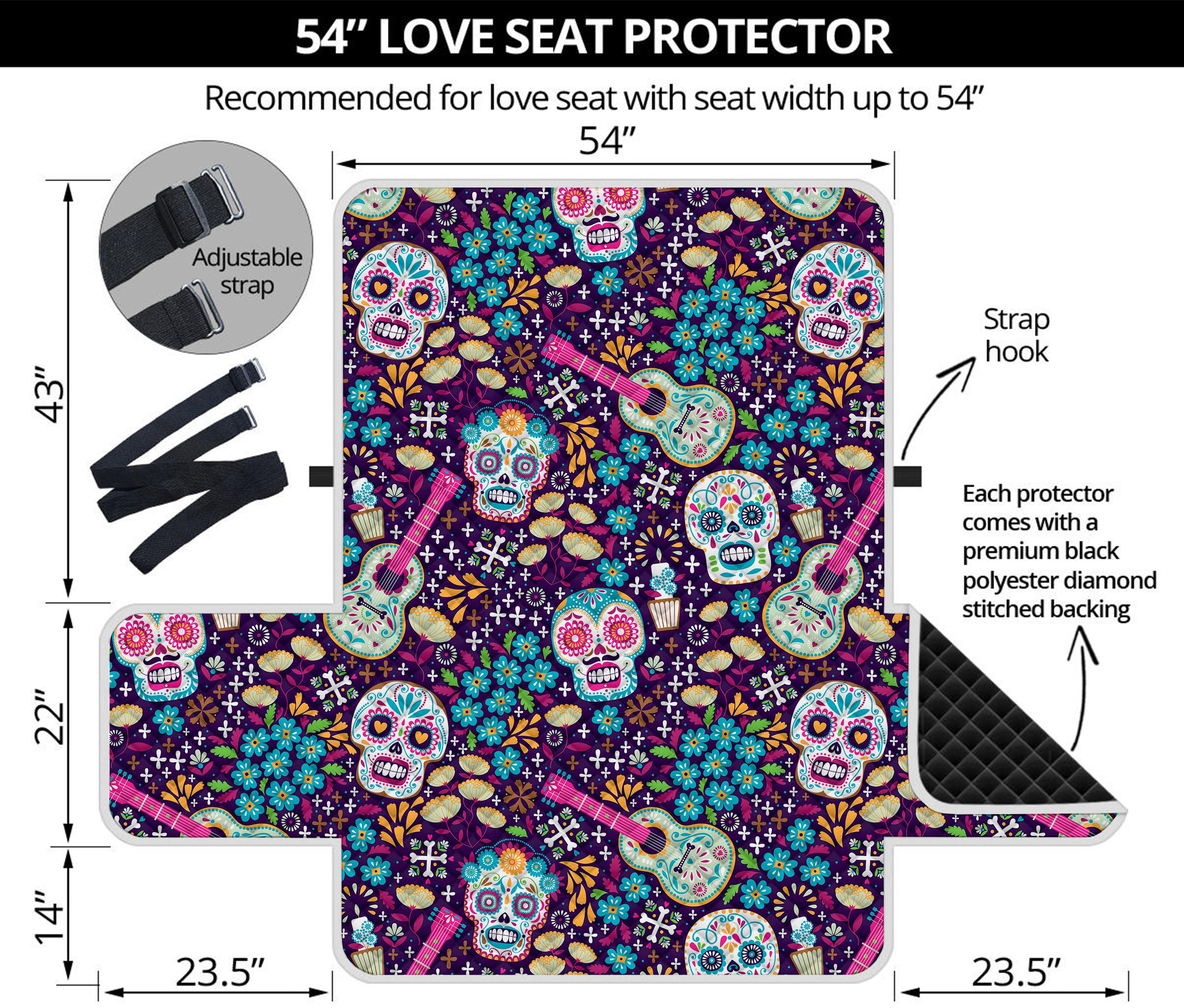 Calaveras Day Of The Dead Pattern Print Loveseat Protector