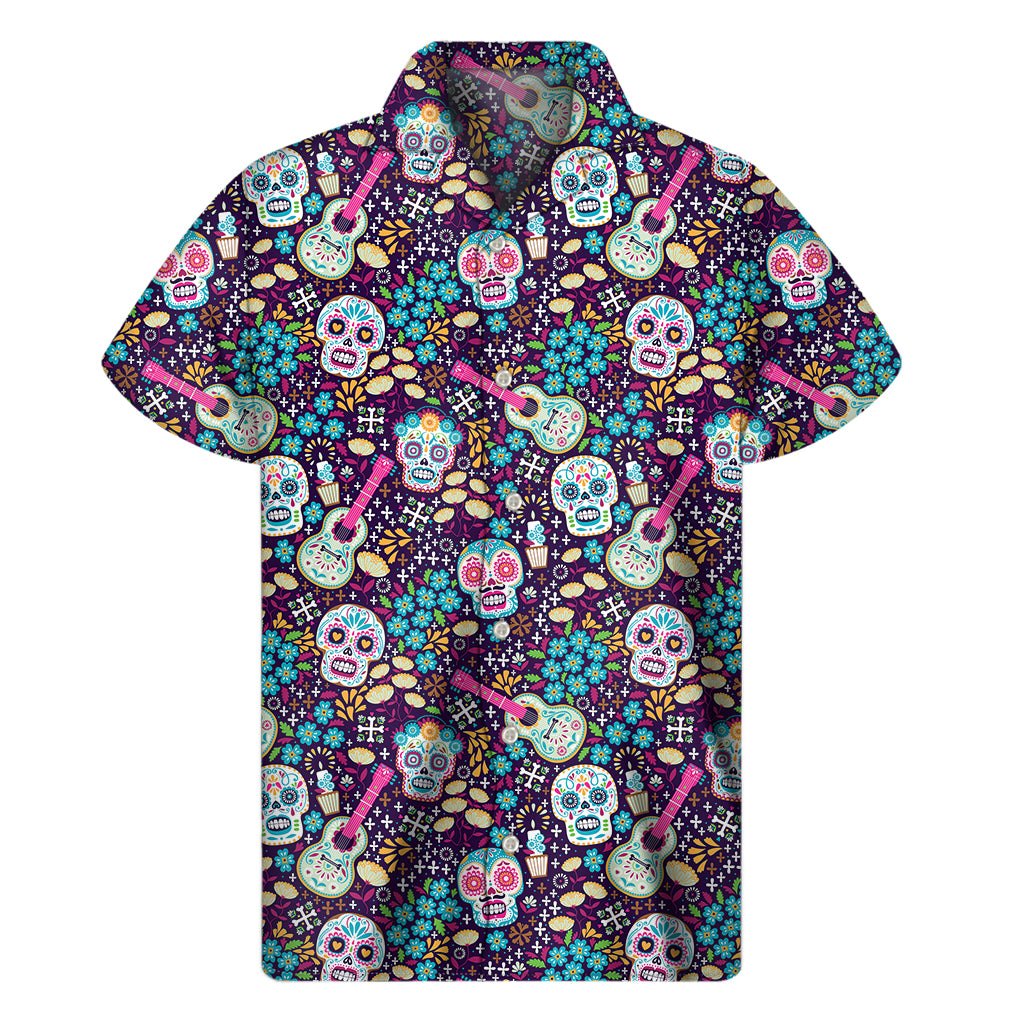Calaveras Day Of The Dead Pattern Print Men's Short Sleeve Shirt