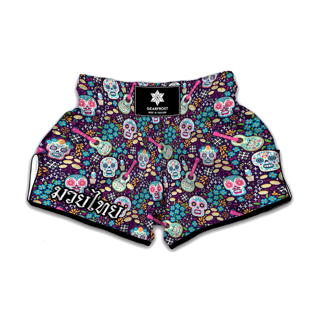 Calaveras Day Of The Dead Pattern Print Muay Thai Boxing Shorts