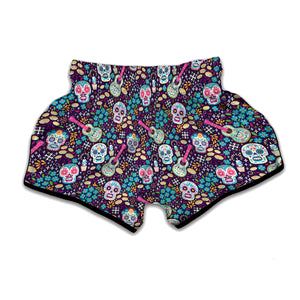 Calaveras Day Of The Dead Pattern Print Muay Thai Boxing Shorts