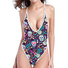 Calaveras Day Of The Dead Pattern Print One Piece High Cut Swimsuit