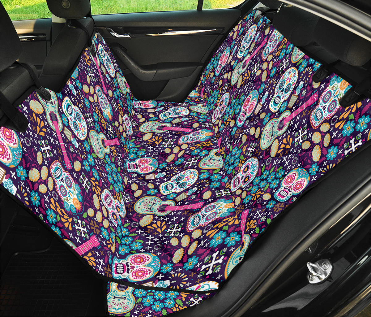 Calaveras Day Of The Dead Pattern Print Pet Car Back Seat Cover
