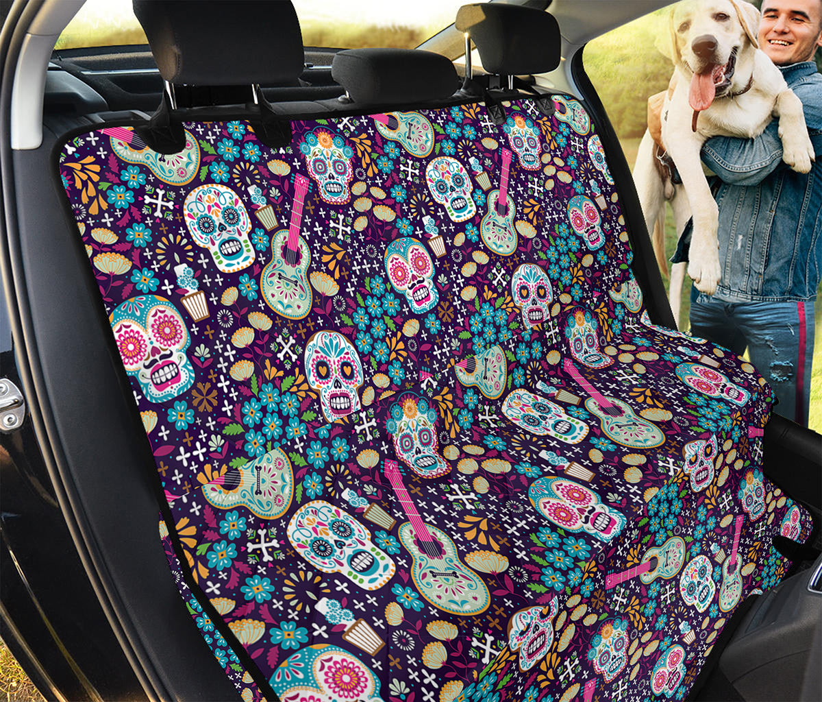 Calaveras Day Of The Dead Pattern Print Pet Car Back Seat Cover