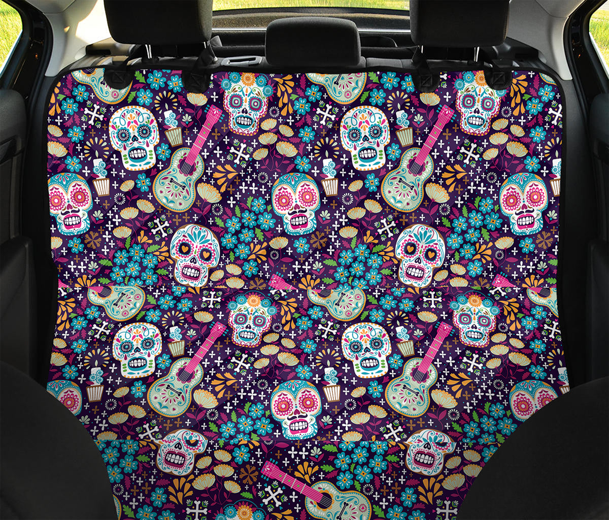 Calaveras Day Of The Dead Pattern Print Pet Car Back Seat Cover