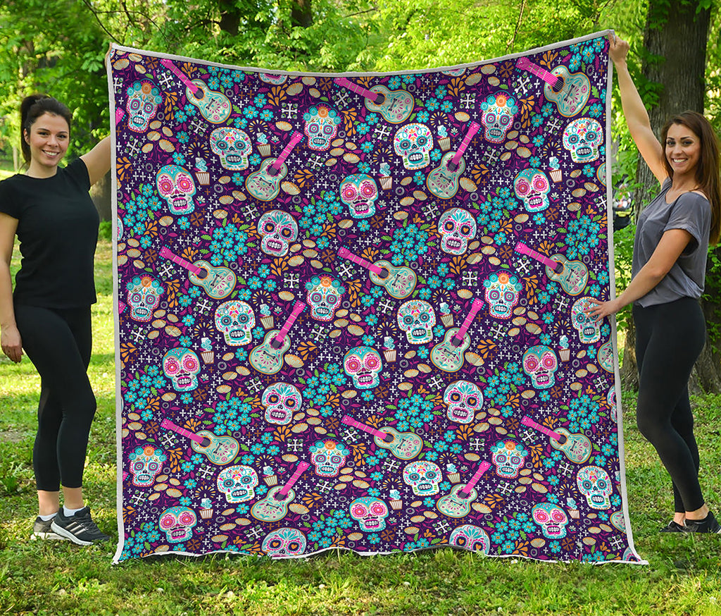 Calaveras Day Of The Dead Pattern Print Quilt