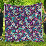 Calaveras Day Of The Dead Pattern Print Quilt