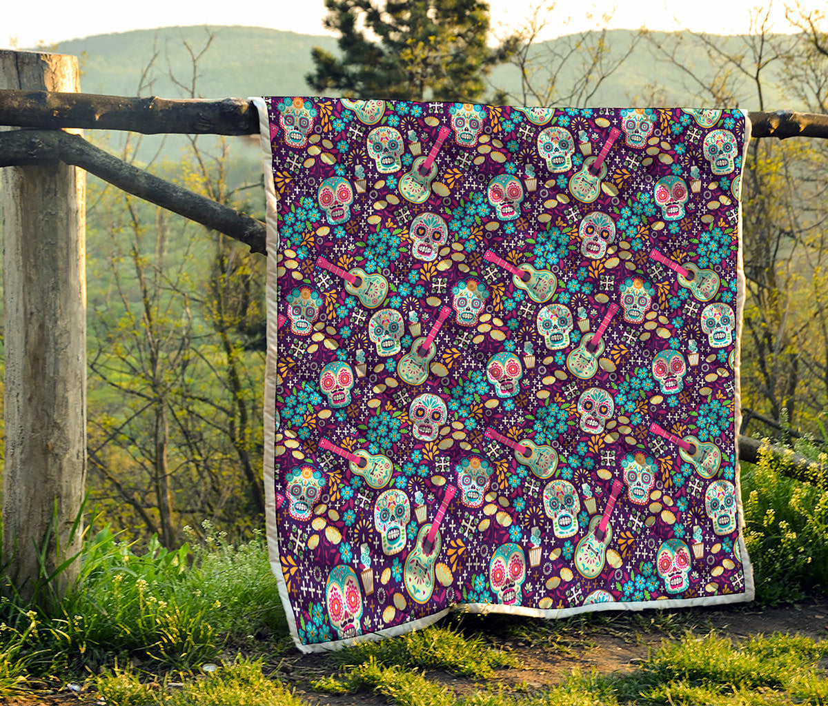 Calaveras Day Of The Dead Pattern Print Quilt