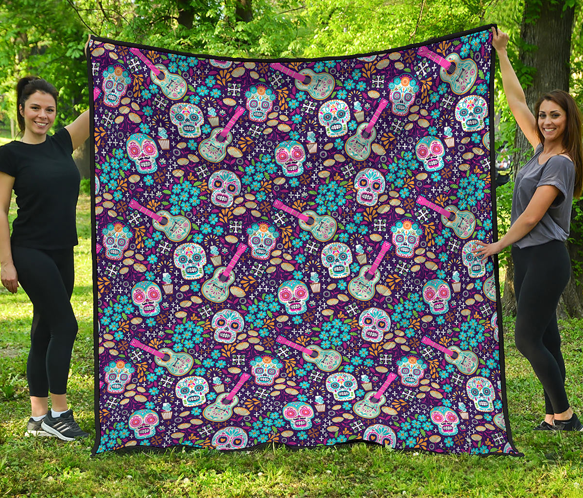 Calaveras Day Of The Dead Pattern Print Quilt