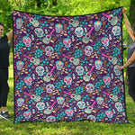 Calaveras Day Of The Dead Pattern Print Quilt