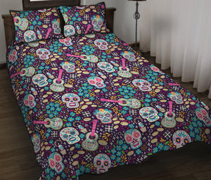 Calaveras Day Of The Dead Pattern Print Quilt Bed Set