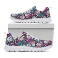 Calaveras Day Of The Dead Pattern Print White Running Shoes