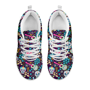 Calaveras Day Of The Dead Pattern Print White Sneakers